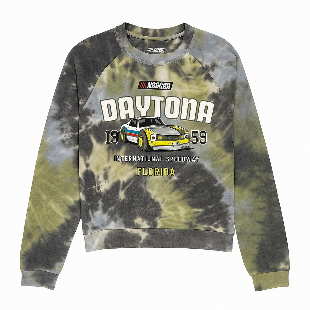 Nascar Daytona Tie-Dye Crewneck Sweater - Green and Gray